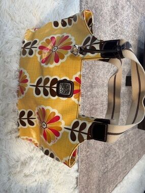 Brighton Sunny Poppy Yellow Floral Tote Bag with Striped Handles